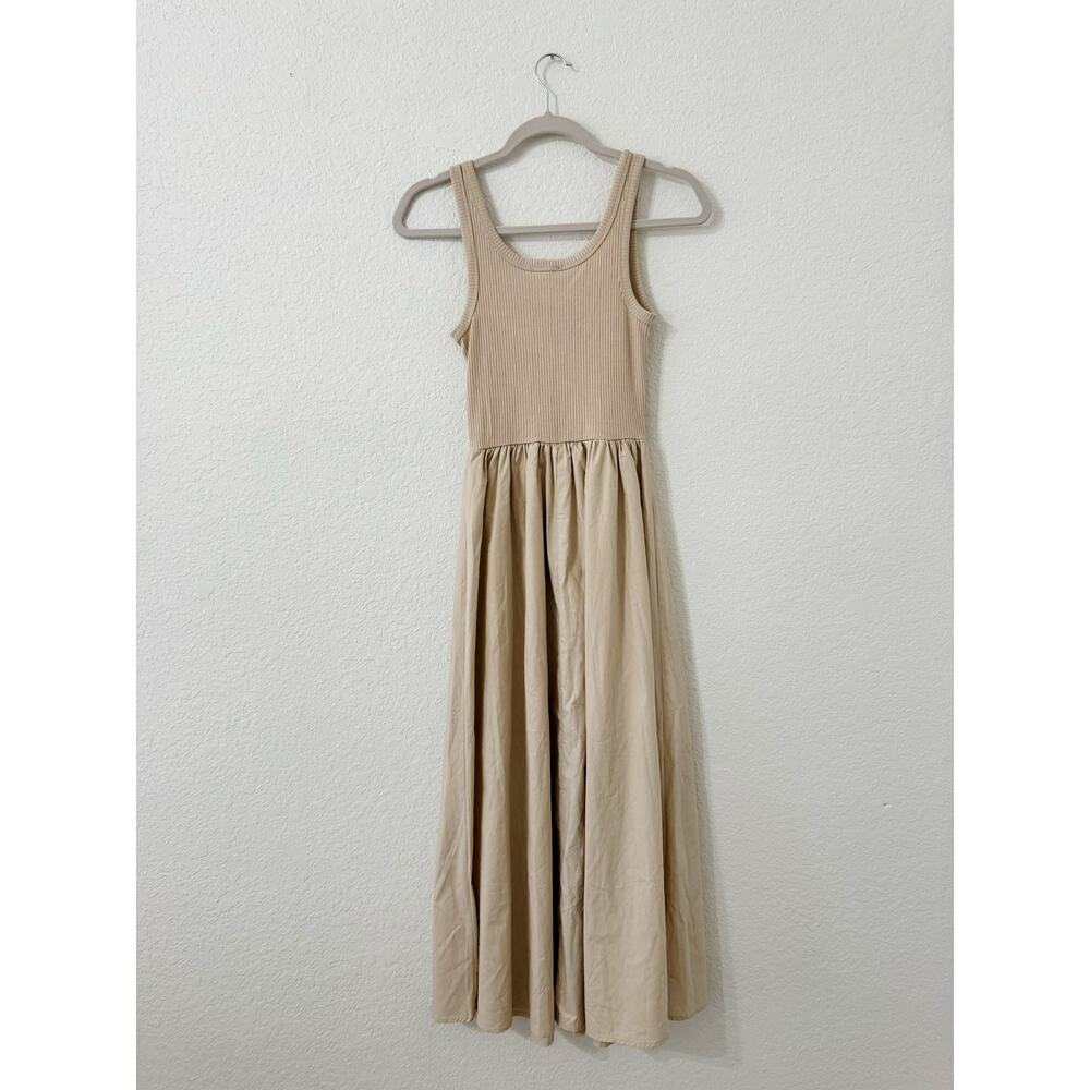 NWT Blu Pepper Beige Ribbed Tank Midi Dress Pockets Small - Picture 3 of 5